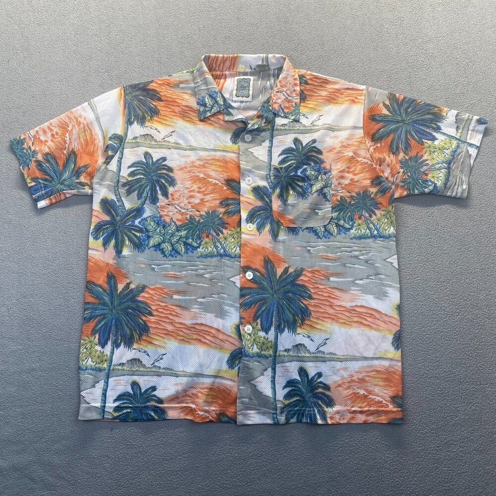 Ocean Current Mens Sz Large Hawaiian Shirt Palm Tree Tropical Casual Breathable